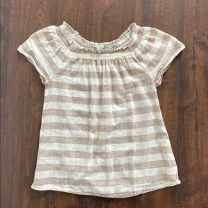 Beach Lunch Lounge Beige & Cream Striped Linen Cotton Top On Or Off Shoulder XS